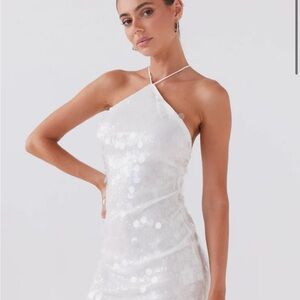 Peppermayo White Sequin Halter Dress